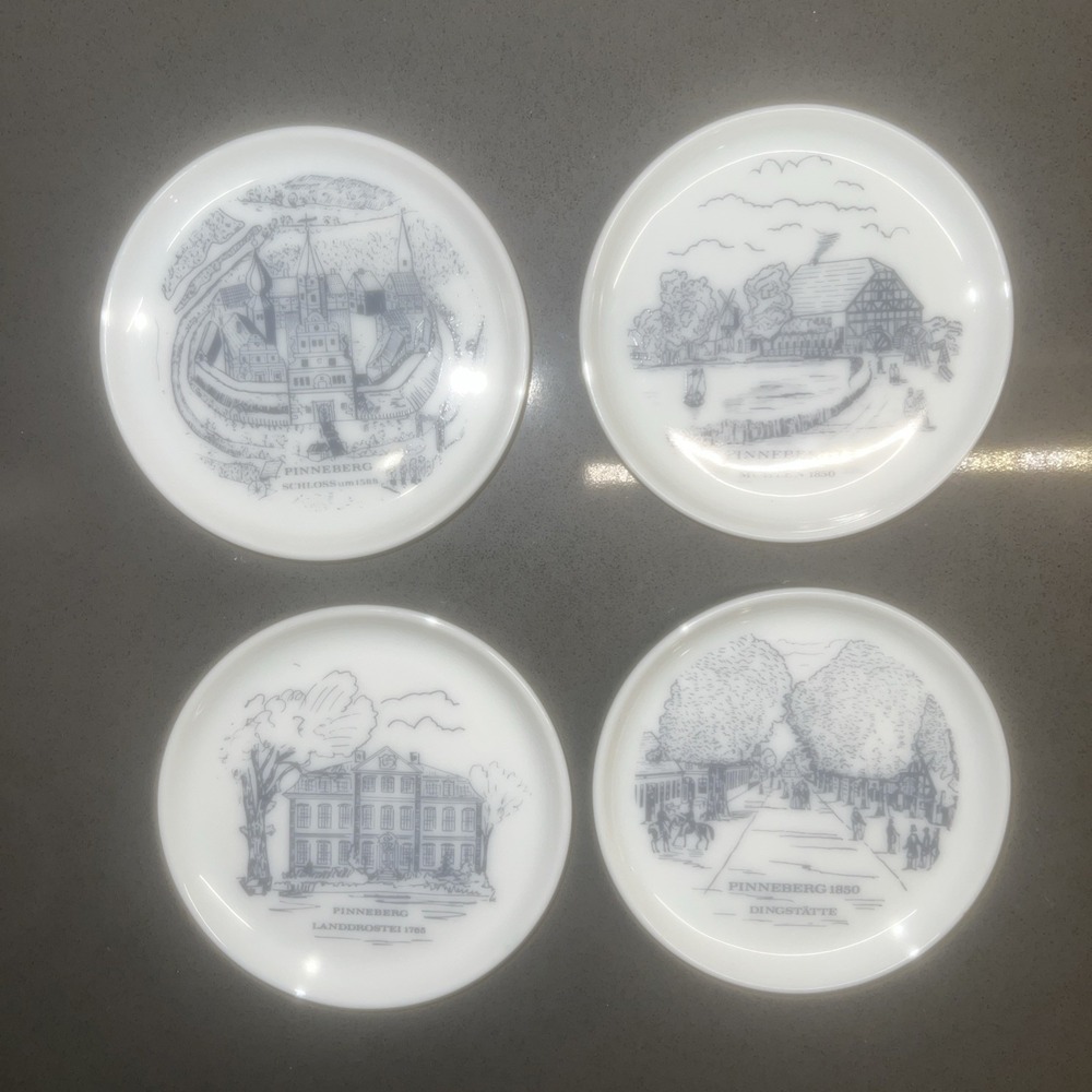 4-Mini Plates Of Historic Landmarks-PINNEBERG 1850 Marked W. Germany EUC